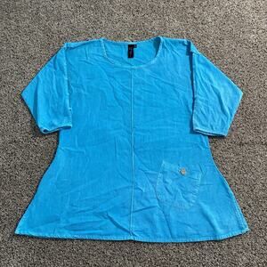 Focus Casual Life Tunic Top Womens M Blue Textured Ladies Lagenlook Hippie Artsy